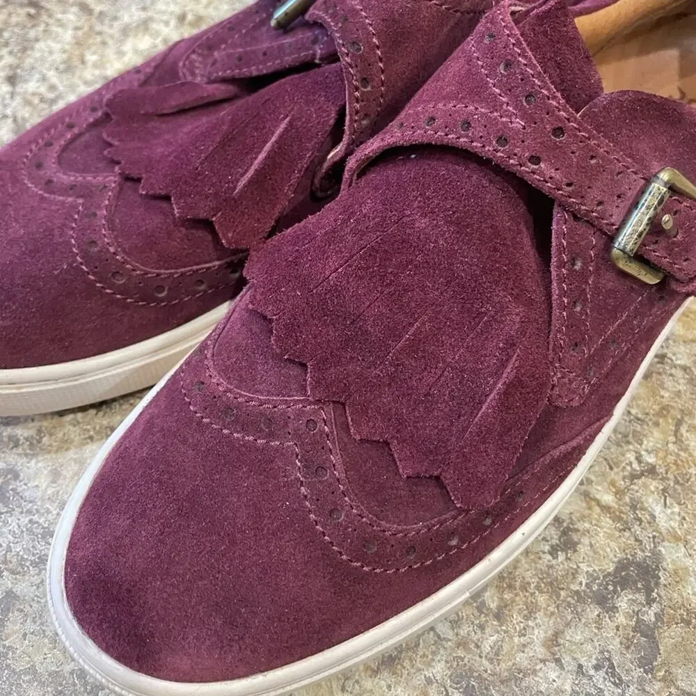 FRYE Gemma Kiltie Wine Color Suede Loafers Size 7.5 Oxford Slip On Shoes Sneaker